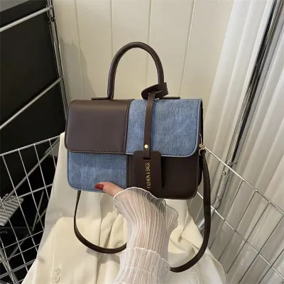 Vintage Color Block Retro Square Flap Bag for Women